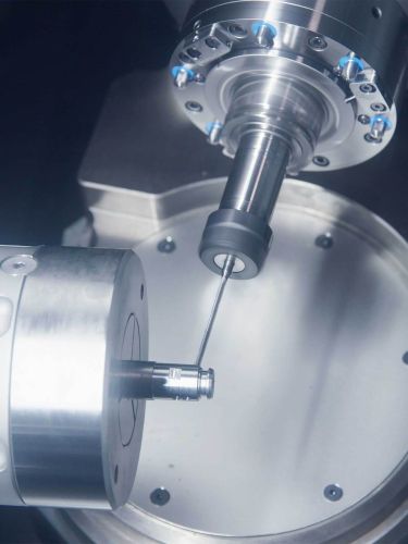 Close-up of a lathe spindle