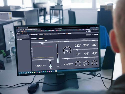 Monitor displaying machine performance indicators