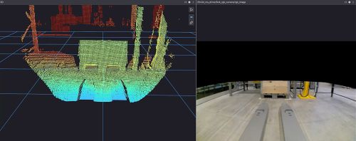 Screenshot of 3D point cloud and 2D image from an AMR camera