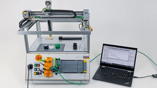 3-axis gantry with sensors and controller as training model and notebook for programme creation