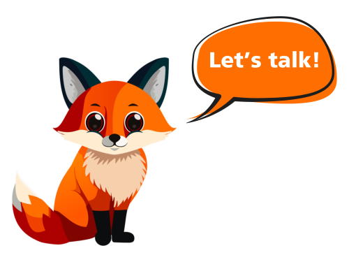 Illustrierter Fuchs, der zur Kontaktaufnahme aufruft.