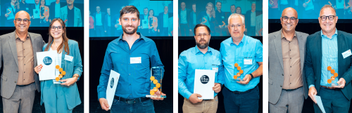 4 Fotos zusammencollagiert mit den AWARD-Gewinnern aus 2026, jeweils mit dem gläsernen Award in der Hand