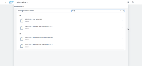 Screenshot zur neuen App Dokumenten-Explorer im Fiori Launchpad, über die alle SCX-Dokumentationen aufrufbar sind.