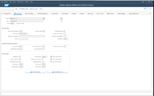 Screenshot: Automatic material master update