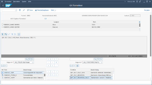 Screenshot: Automatische Berechnungn von WBZ und Standardabweichungen