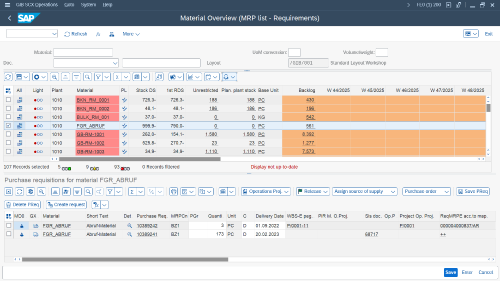 Screenshot: All information about the pegged requirements at a glance