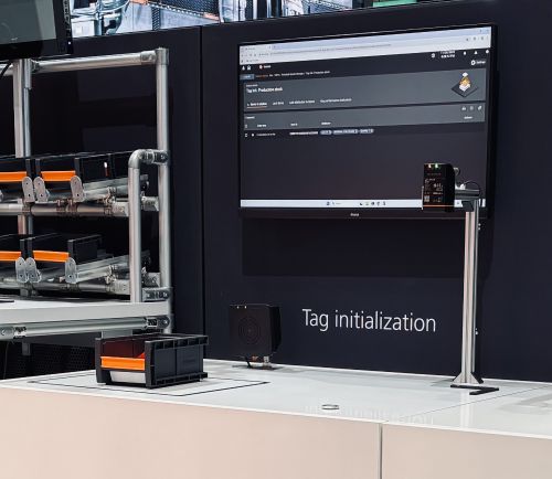 Photo of a live demo with screen and camera for tag detection.