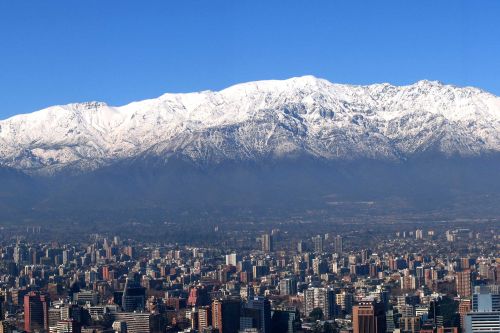 View over Santiago de Chile, in the background the partly snow-covered Andes.