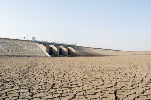 A dried up empty reservoir in north karnataka, India