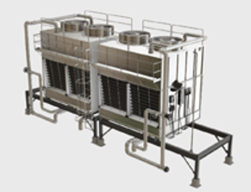 3D rendering of large cooling tower system