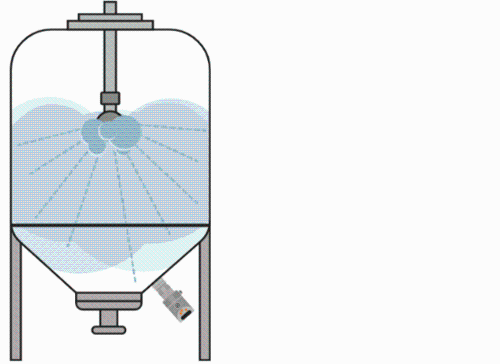 Line drawing of tank with fluid inside and spray ball