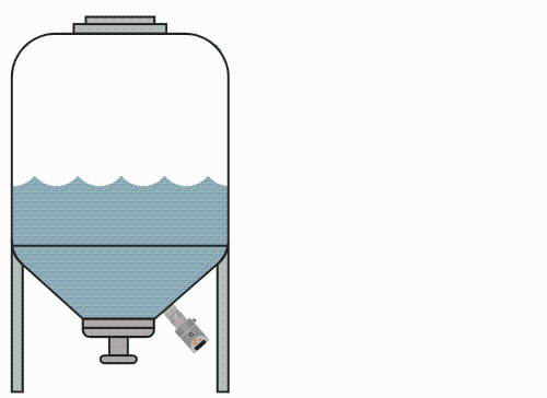 Line drawing of a tank of liquid with a pressure sensor at the bottom for hydrostatic pressure measurement
