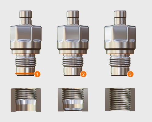 Visual of the three different sealing concepts of the flush mount PL sensor.