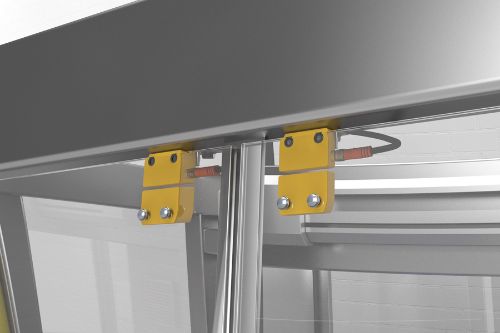 Application photo of magnetic door switches in series protecting multiple doors