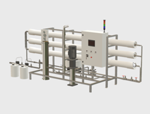 3D rendering of a typical reverse osmosis skid.