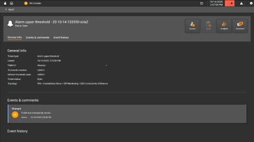Alarm information displayed on dashboard