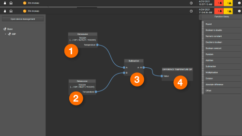 Calculated data for temperature diffenece using subtraction function block
