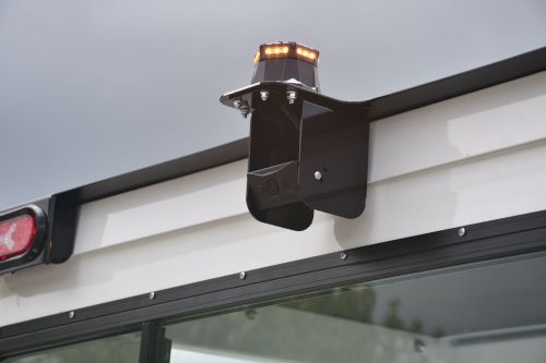 Close view of the 2D camera with AI for human classification is mounted on the top of the backside of the vehicle