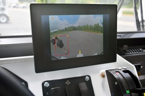 View inside the Textron ground support vehicle showing the HMI controller view