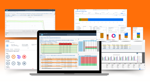 Laptop displaying multiple screenshots from ifm Release 25.0, including SCX, Demand Planning, Inventory Management, Procurement, Production Planning, and Shop Floor Integration in SAP S/4HANA.
