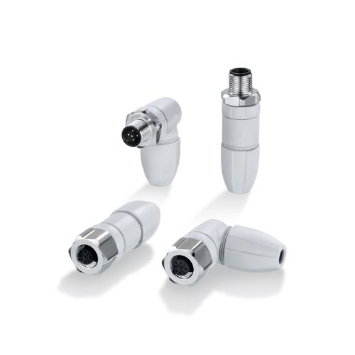 Cuplikan gambar artikel: Berkabel untuk area higienis dan basah. Konektor ecolink M12, berkode A, dengan pengurang ketegangan inovatif yang telah dipatenkan serta segel yang sangat elastis